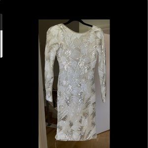 BCBG MaxAzaria backless white/silver beaded dress